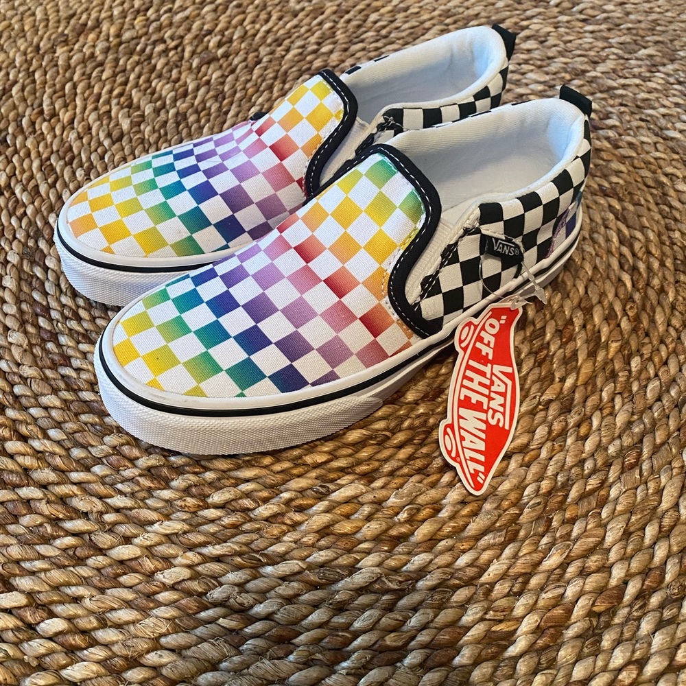 Vans Checkered Rainbow Slip Ons